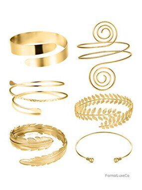 6 Pieces Arm Cuff Upper Arm Band Cuff Bracelet Bangle Set Adjustable Brass